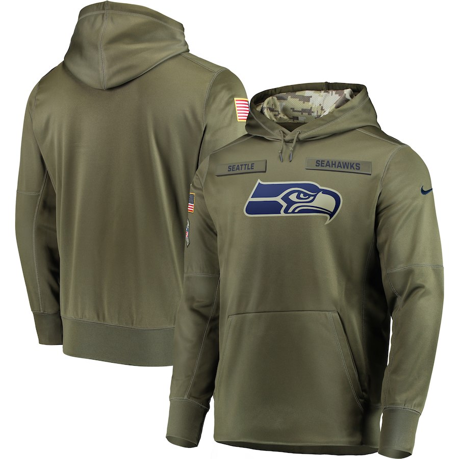 Men Seattle Seahawks Nike Olive Salute To Service KO Performance Hoodie Green